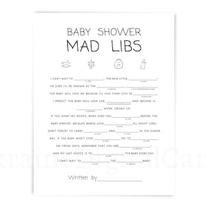 Mad libs, gioco per baby shower, consigli per i futuri genitori, semplice gioco per baby shower in bianco e nero stampabile, download digitale