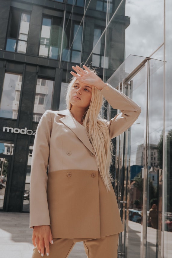 Blazer largo beige oversize mujer | Etsy España