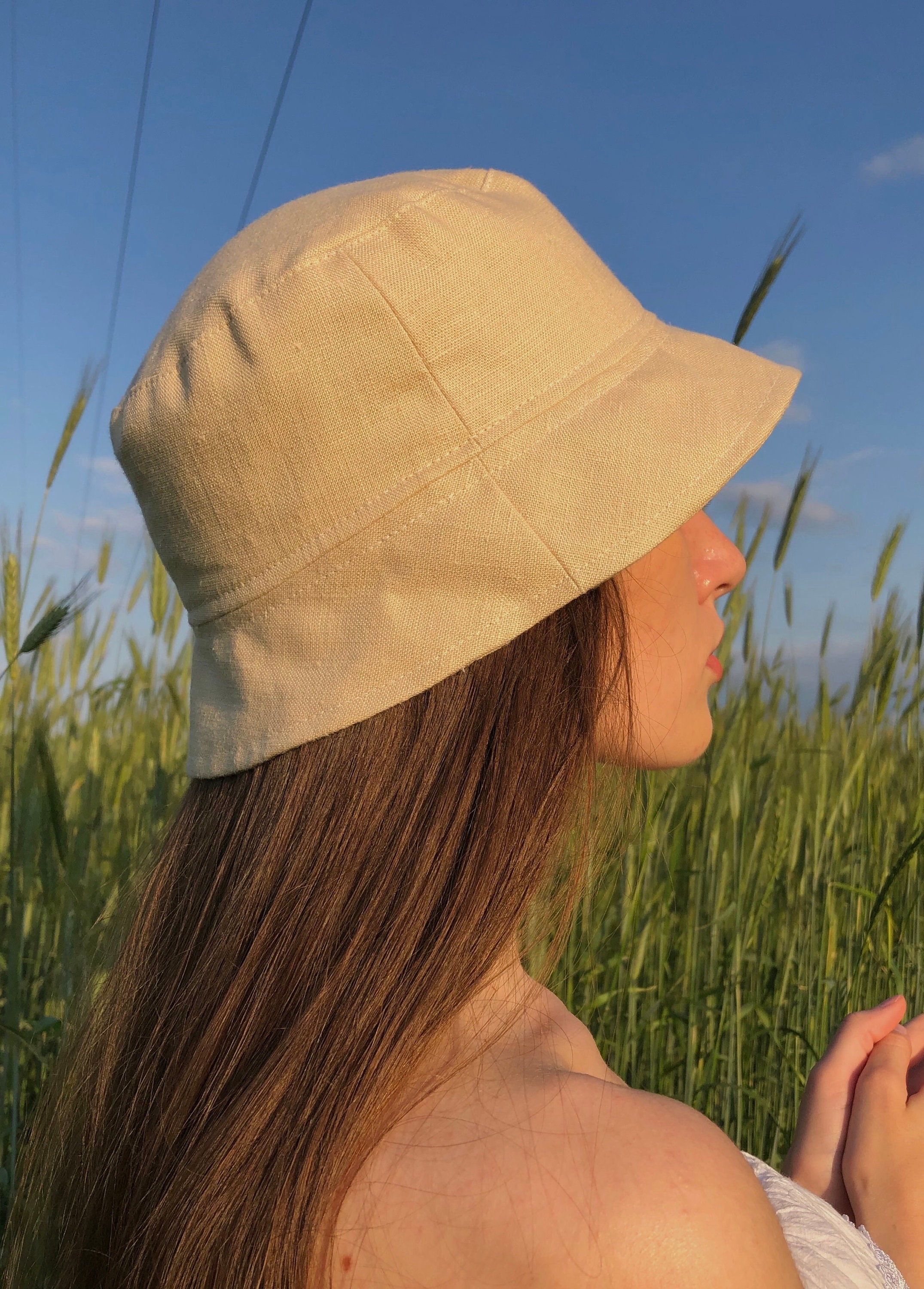 Beige linen bucket hat for women Etsy