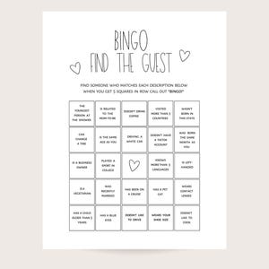 Bingo find the guest game for baby shower, printable, minimalist game. Digital download