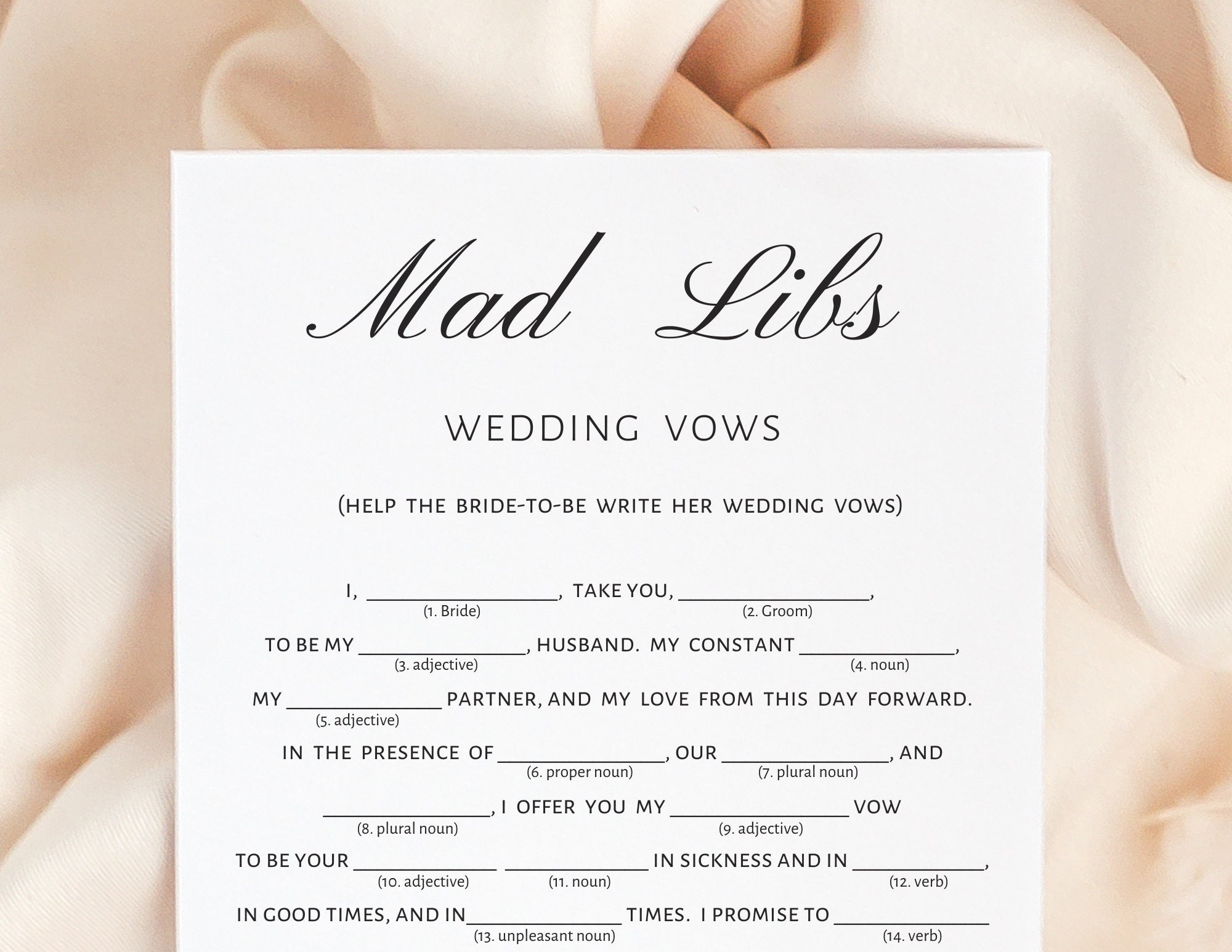 Mad Libs Bridal Shower Game Minimalist Wedding Vows Digital Etsy