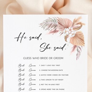 Boho Bridal Shower Game: He Said She Said (Digital Download)