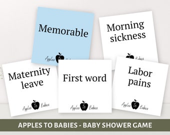 Apples to babies, baby shower games, baby shower cards, printable game, digital download, baby shower game pdf, png, baby shower boy, blue