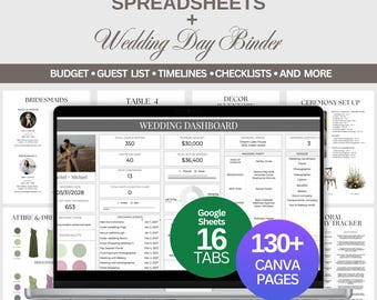 Wedding Planner Spreadsheets and Wedding Day Binder Bundle