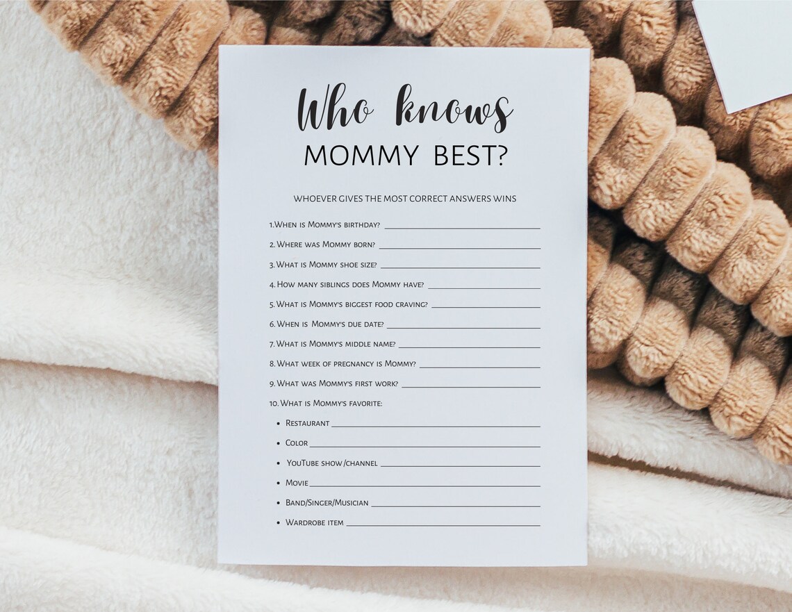 Who Knows Mommy Best Baby Shower Game Questions Game Black Etsy