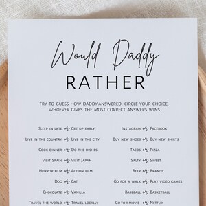 Would Daddy Rather Baby Shower Game: Minimalist Printable (Digital Download)