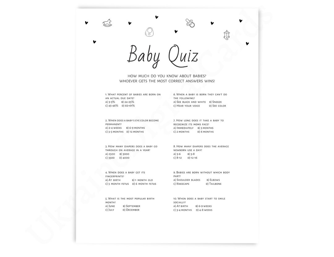 Baby Quiz Game Baby Shower Game Questions Game Baby Trivia Etsy