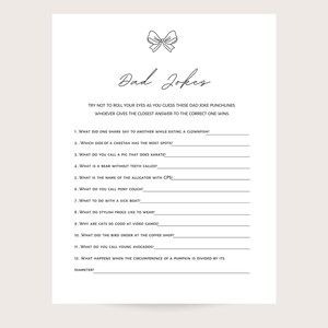 Dad jokes baby shower game. Modern, minimalist, fun game for couple baby shower. Digital download