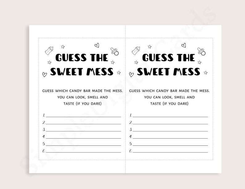 Guess the Sweet Mess, Baby Shower Game Minimalist, Digital Download - Etsy