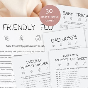 30 baby shower games bundle, black and white design, games printable, digital download