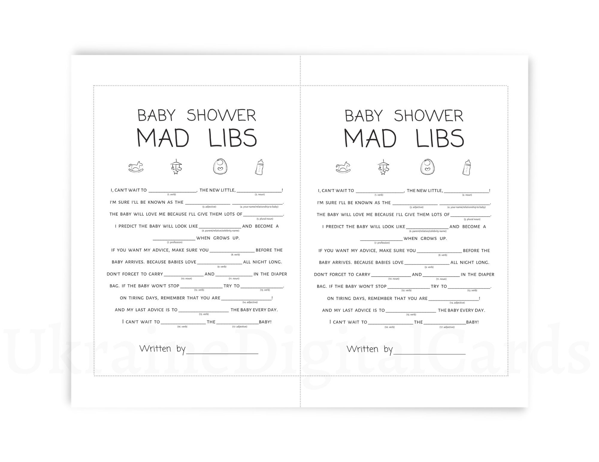 Mad Libs, Baby Shower Game, Advice for Parents to Be, Simple Black