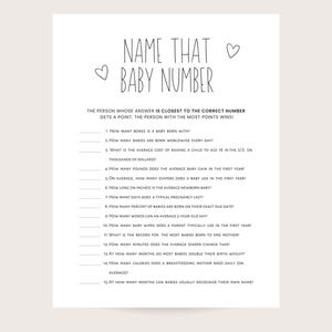Modern Baby Shower Game: Name That Number (Digital Download)