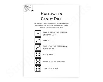 Halloween candy dice game printable, halloween game for kids and adult, minimalist design digital download