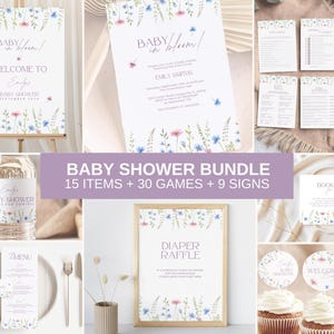 Baby shower bundle baby in bloom, games, signs, cards invitation. Digital download