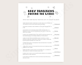 Baby traditions around the world, baby shower game minimalist, boy, girl, gender neutral. Digital download
