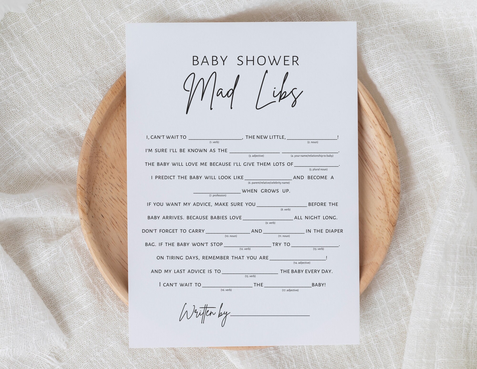 Mad Libs, Baby Shower Game, Advice for Mom to Be, Simple Black White
