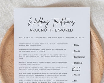 Wedding traditions around the world, bridal shower games, minimalist printable game, instant download