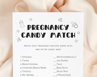 Pregnancy candy match, baby shower game minimalist. Digital download