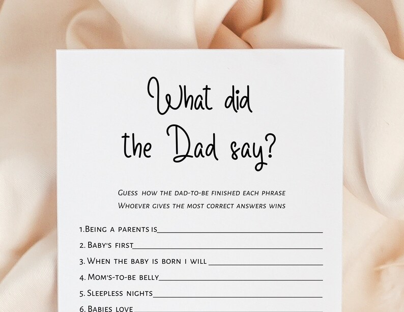 What Did the Dad Say, Baby Shower Game, Co Ed Baby Shower, Boy, Girl