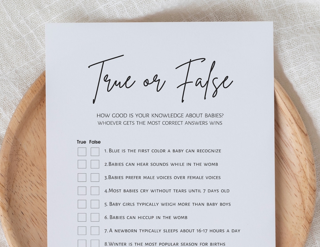 True False Baby Shower Game True or False Minimaist Printable Etsy