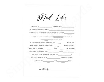 Mad libs baby shower game, minimalist, boy, girl, gender neutral,  game printable, digital download