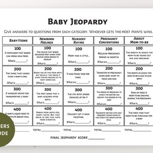 Baby Jeopardy Game: Printable Baby Shower Quiz (Digital Download)