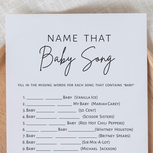 Nombra esa canción de bebé, juego de baby shower, juego de adivinar canciones, baby shower niño, niña, juego imprimible en blanco negro, descarga digital