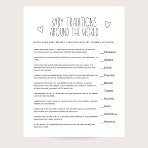 Baby-Dusche-Spiel, Baby-Traditionen auf der ganzen Welt, Spiel zum Ausdrucken. Digitaler Download