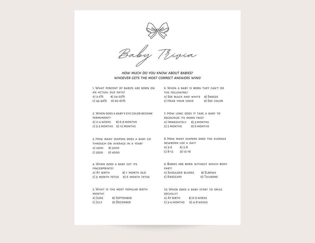 Baby Shower Games Cards Set - Minimalist Black & White Baby Trivia, Wishes & Gender Reveal Fun - 30 Game & 1 Answer Card - View #9