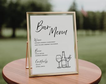 Szablon szyldu menu na weselny bar – 8x10 i 5x7, edytowalny w Canva