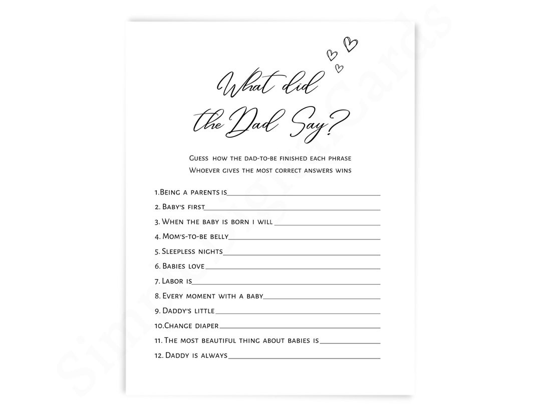 What Did the Dad Say Baby Shower Game, Who Can Finish Daddy's Phrase