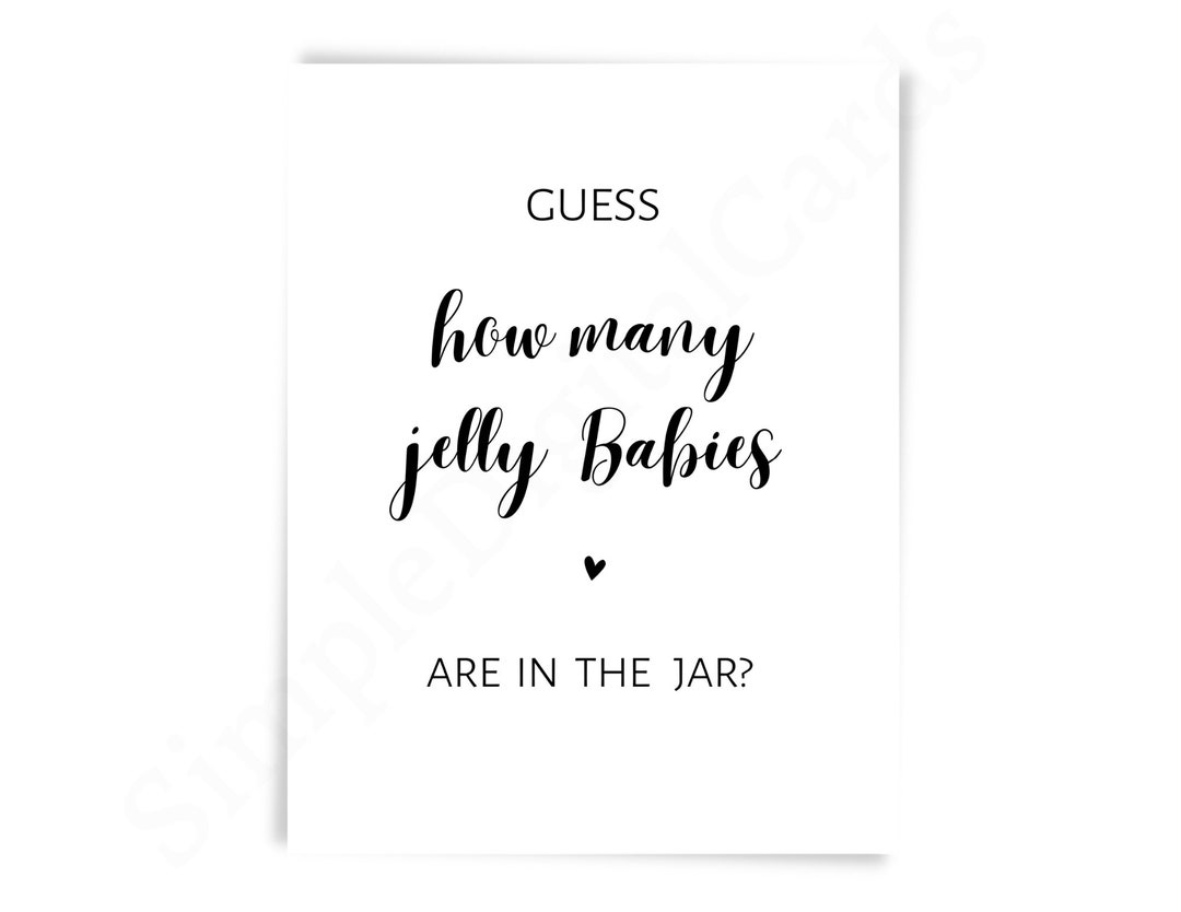 Sign With Card How Many Jelly Babies, Baby Shower Guessing Game