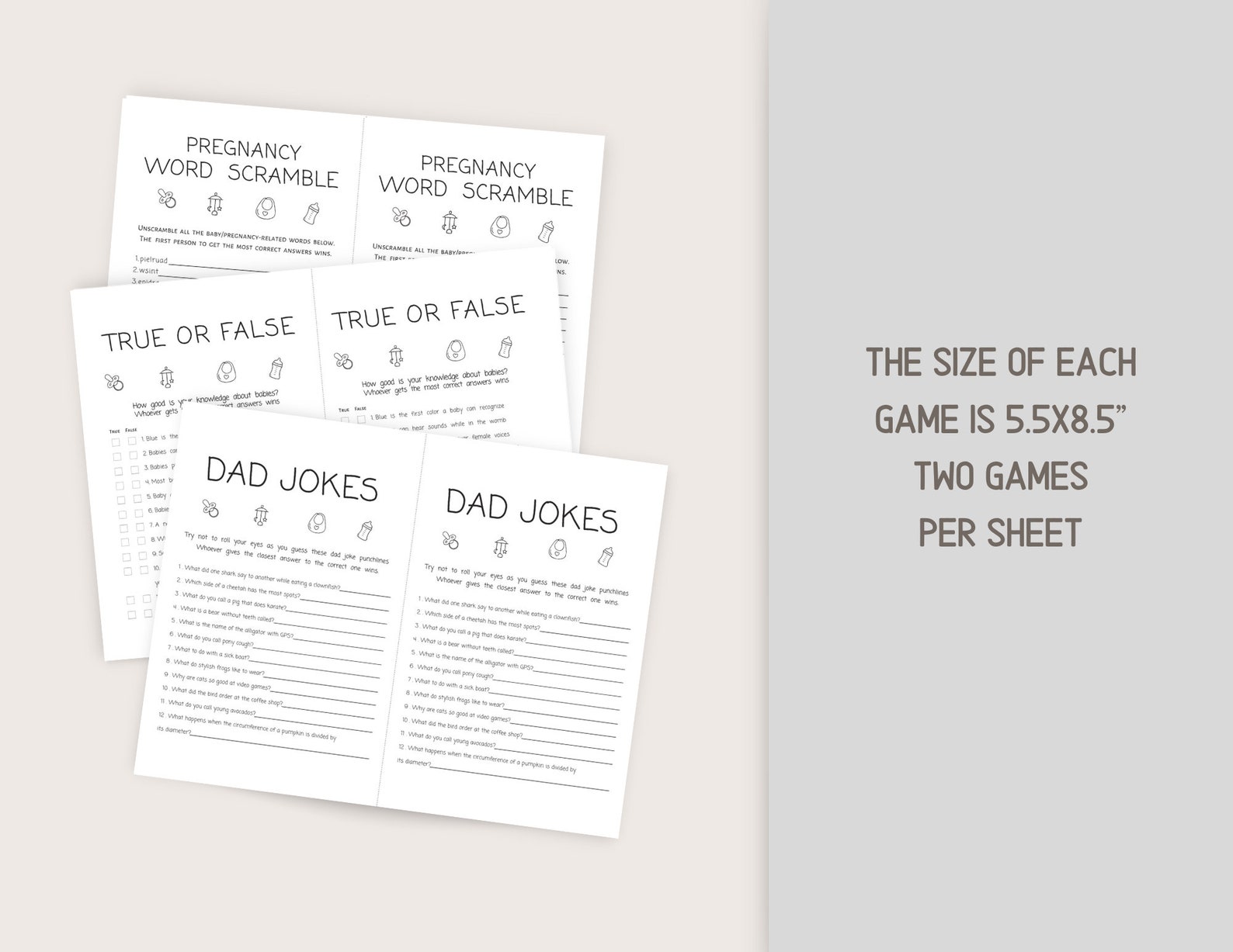 30 Baby Shower Games Bundle, Black and White Design, Games Printable