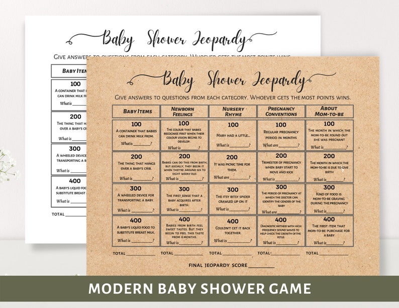 Baby Jeopardy Game Baby Shower Games Quiz Game Jeopardy Etsy