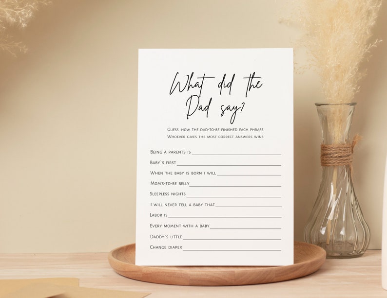 What Did the Dad Say, Baby Shower Game, Who Can Finish Daddy's Phrase