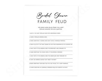 Bridal family feud, bridal shower game minimalist, with fast money round, game printable, instant download