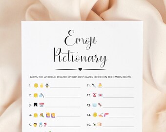 Bridal Shower Emoji Pictionary Game: Printable Minimalist Design (Digital Download)