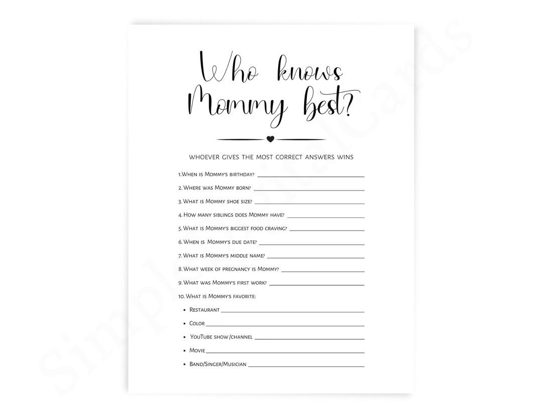 Who Knows Mommy Best Baby Shower Game Minimalist Boy Girl Etsy