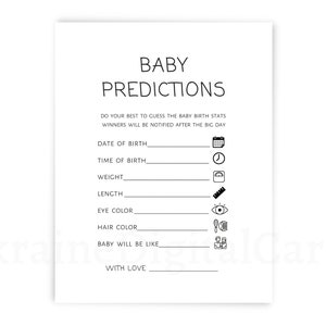 Prédictions de bébé, jeux de douche de bébé, suppositions de bébé, jeu de douche de bébé imprimable minimaliste, téléchargement numérique