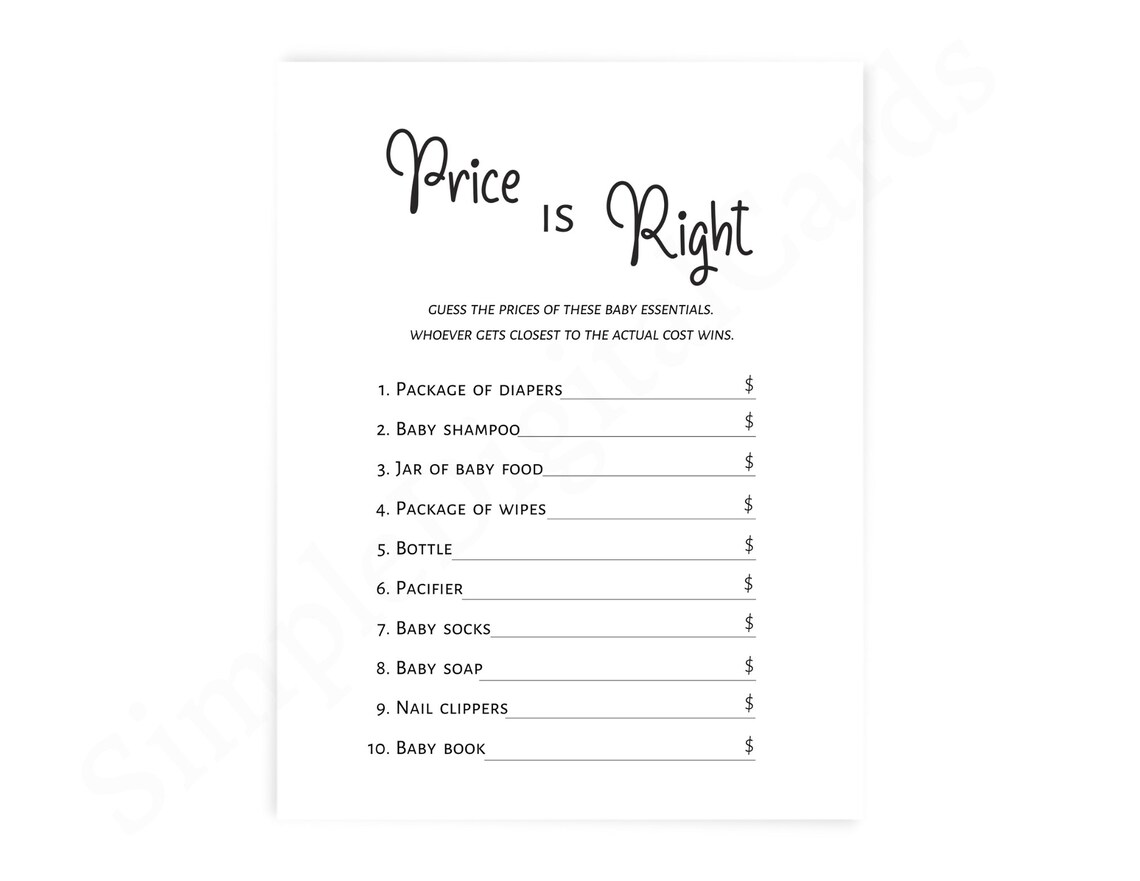 Woodamore The Price Is Right Baby Shower Game - 50 Cards For 30 Guests, Gender Neutral Guess The Price