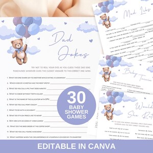 Teddybär-Babyparty-Spiele: Blaues Thema, 30 Druckbare Spiele (Digitaler Download)