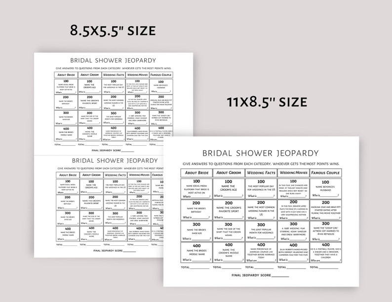 Bridal Shower Jeopardy Game Bridal Shower Games Printable Etsy