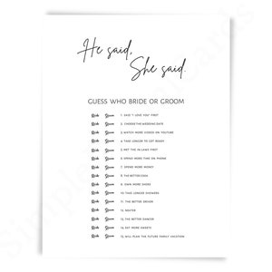 He Said She Said Brautparty-Spiel: Minimalistisch Schwarz & Weiß (Digitaler Download)