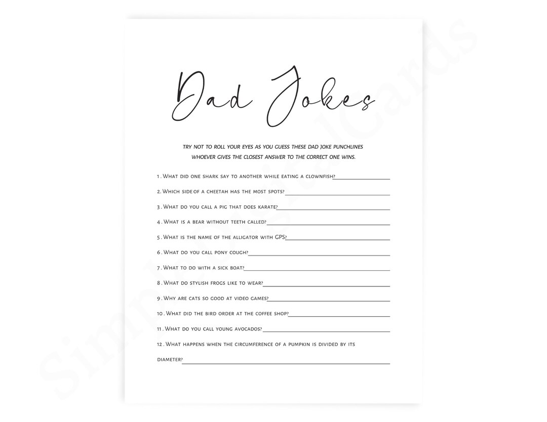 Dad Jokes Baby Shower Game Minimalist Co Ed Baby Shower Boy Etsy