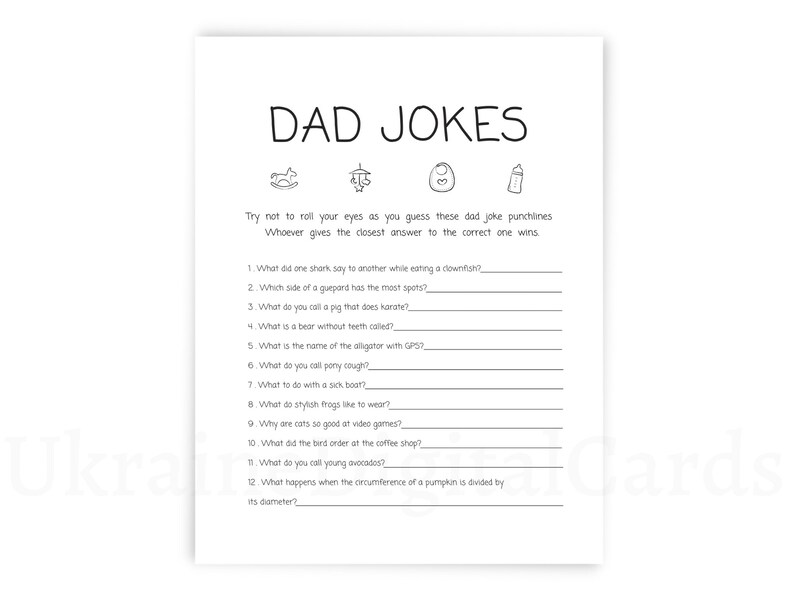 Dad Jokes Baby Shower Games Minimalist Printable Game Baby Etsy Sweden