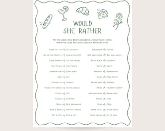 Would She Rather Bridal Shower Game - Fresh off the market. Printable Game, Digital download