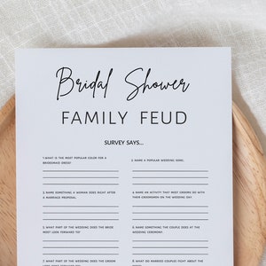 Bridal shower family feud game with fast money round, bridal shower games, minimalist printable bachelorette game, instant download