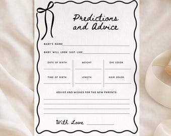 Gioco per baby shower - Previsioni e consigli, fiocco minimalista. Download digitale