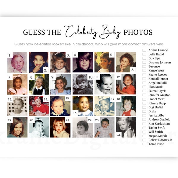 Guess the celebrity baby photos, baby shower games, guess how looked celebrity, printable baby shower game, digital download