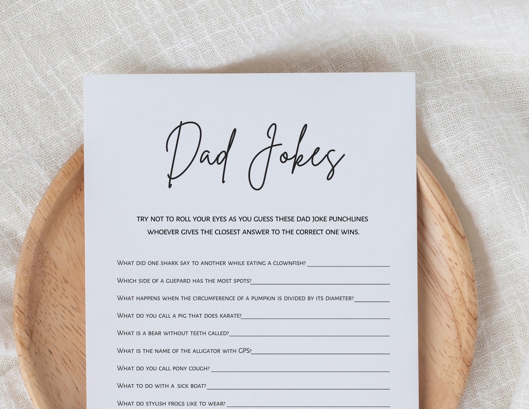 Dad Jokes, Baby Shower Games, Dad Joke Baby Shower Game, Pintable